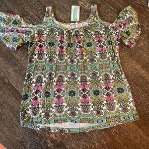 Santiki Delta S/S Cold Shoulder Printed Top sz XL NWT